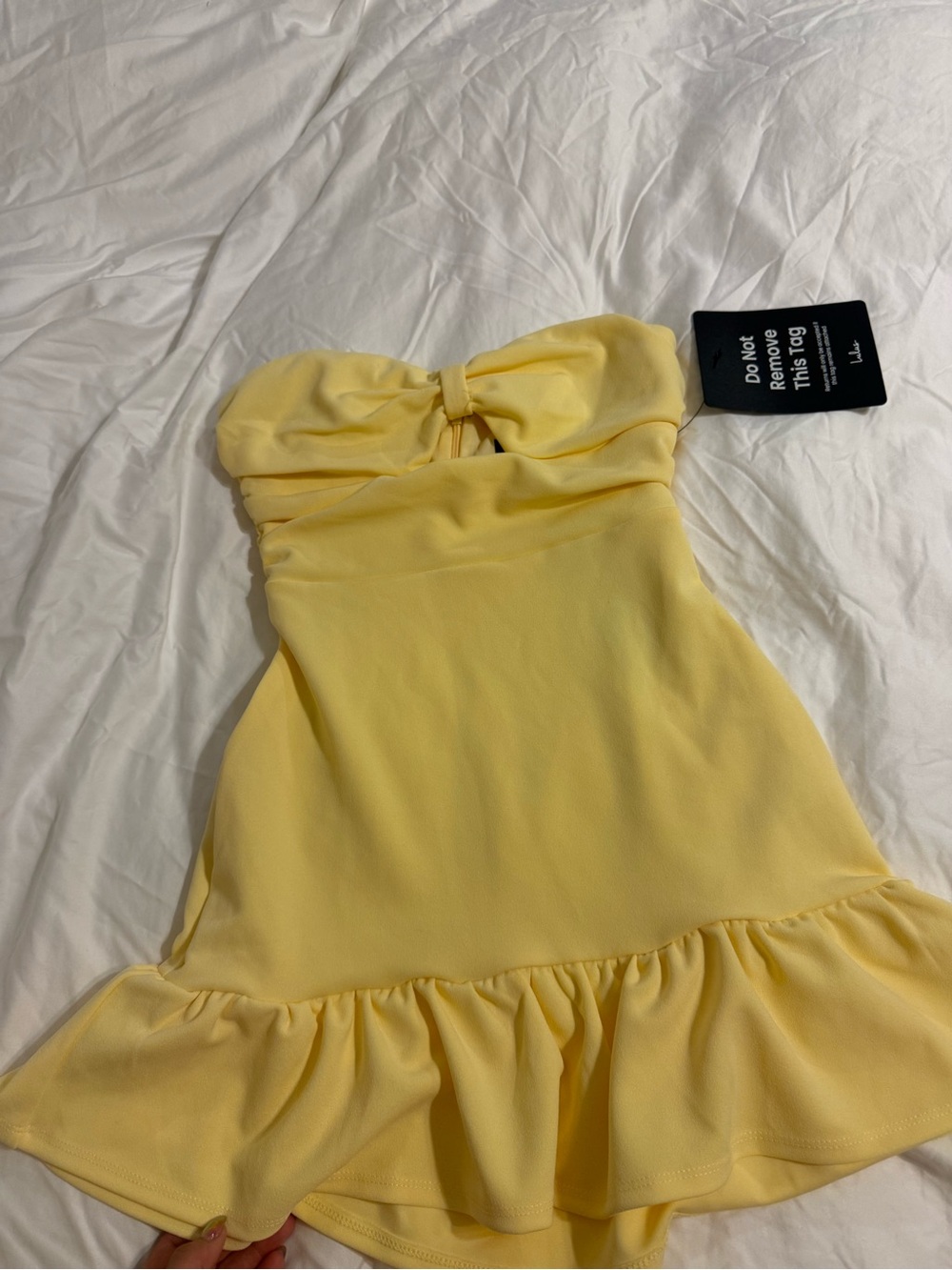 Lulu's Pale Yellow Strapless Mini with Bow Front
